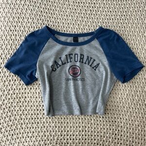 Navy + Grey Cropped California Baseball Tee S
